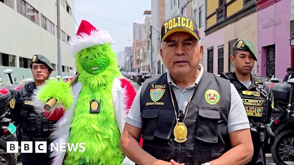 Police officer dressed as the Grinch leads drug raid in Peru