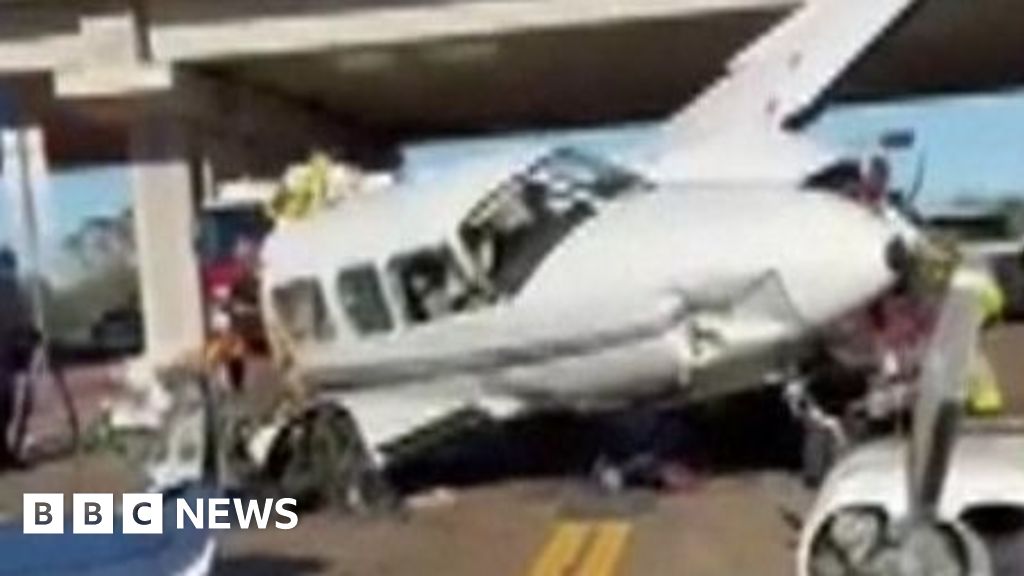 Watch: Small plane split in two in crash on US highway