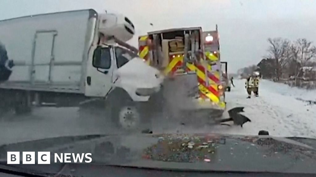 Dashcam video captures moment truck crashes into first responders