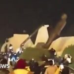 Moment former president’s statue toppled in Hama