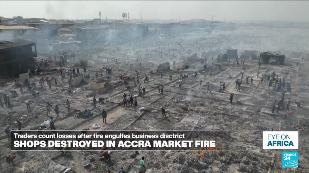 Over 100 shops destroyed in a fire at the market in Accra